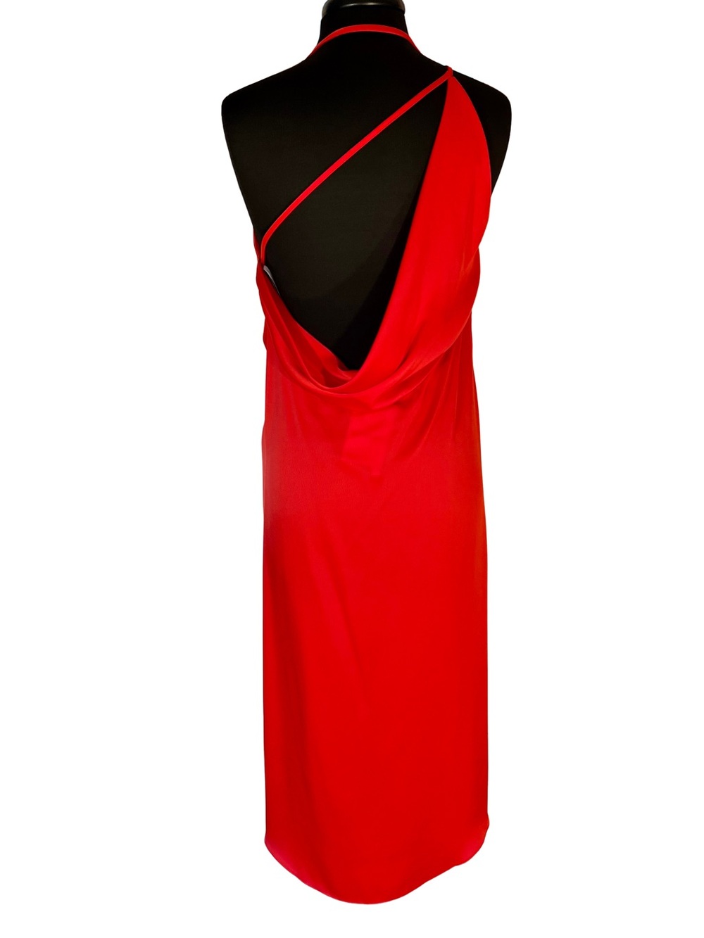 ASOS Red Satin Asymmetrical Midi Dress with Draped Front - Picture 2 of 10